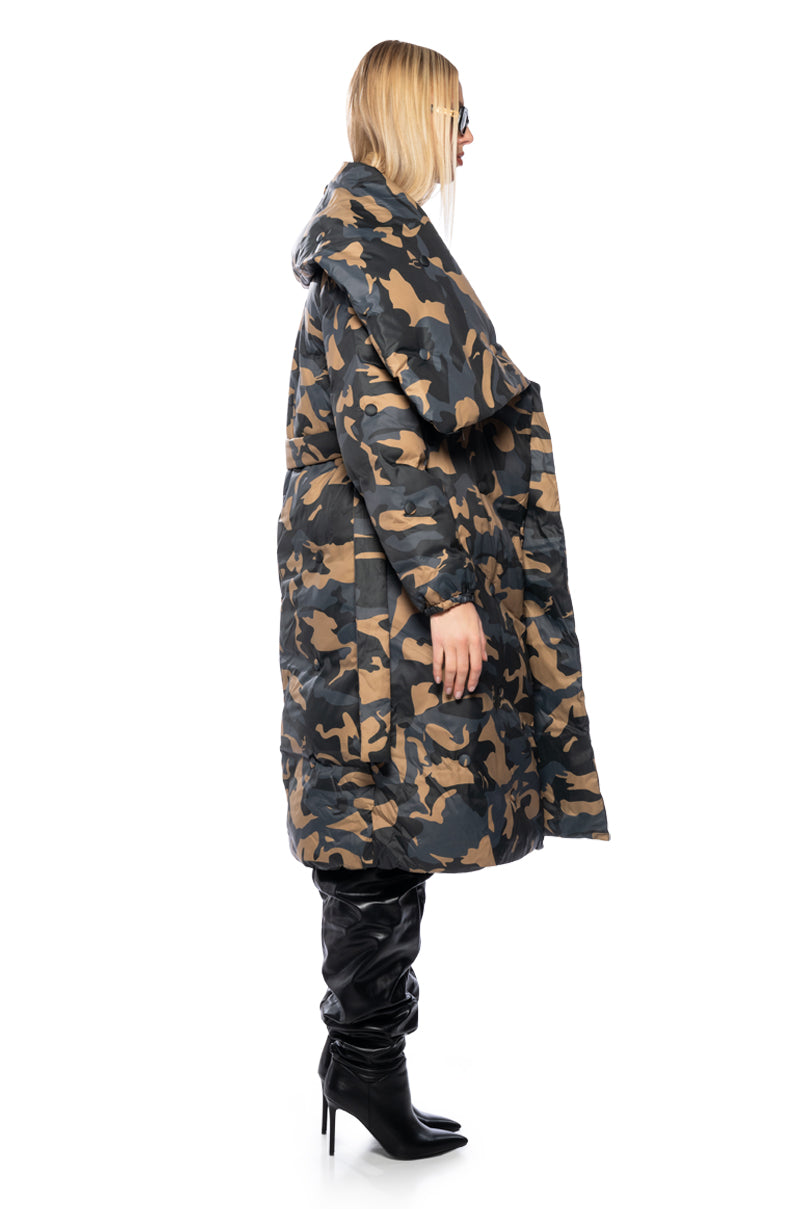 Detail View Camping Tufted Puffer Coat In Camo