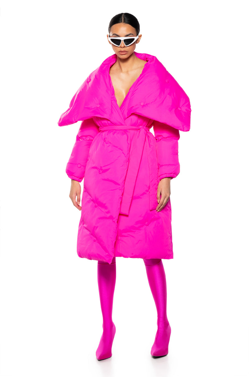 CAMPING TUFFED PUFFER COAT IN PINK view 0