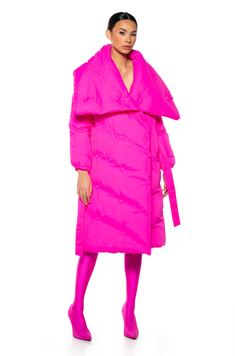 Side View Camping Tufted Puffer Coat In Pink