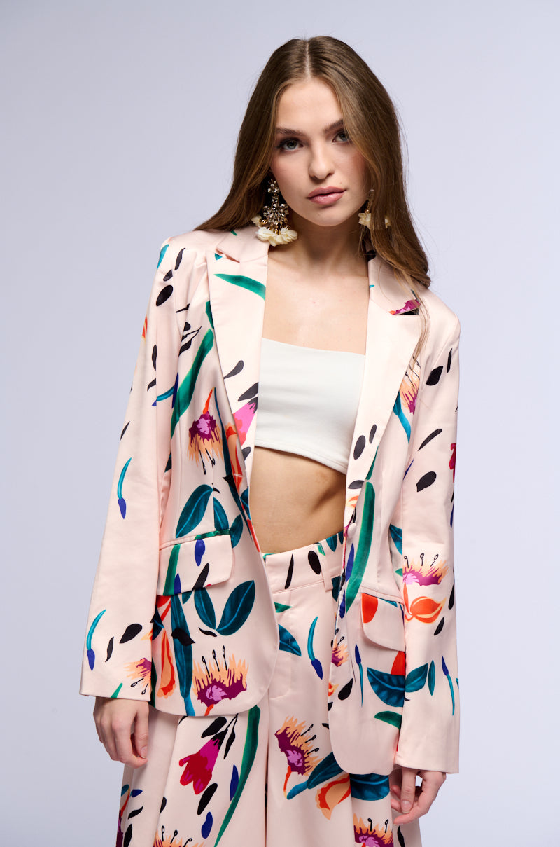 Back View Candy Rain Satin Longline Blazer