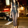 Front View Cannes Ruched Mesh Maxi Dress