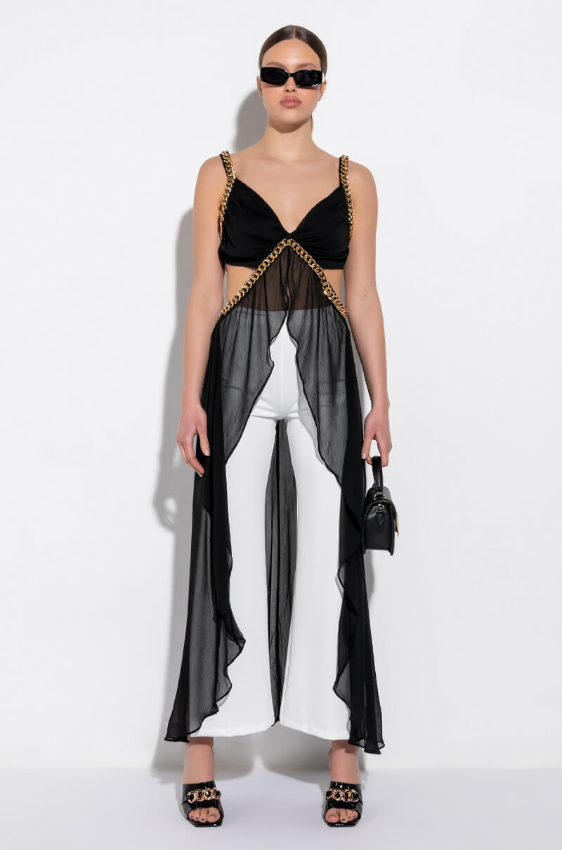 CAN'T BE CHAINED SLEEVELESS CHIFFON CUTOUT HIGH LOW BLOUSE view 0