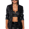 Front View Cant Be Tamed Faux Leather Blazer In Black 