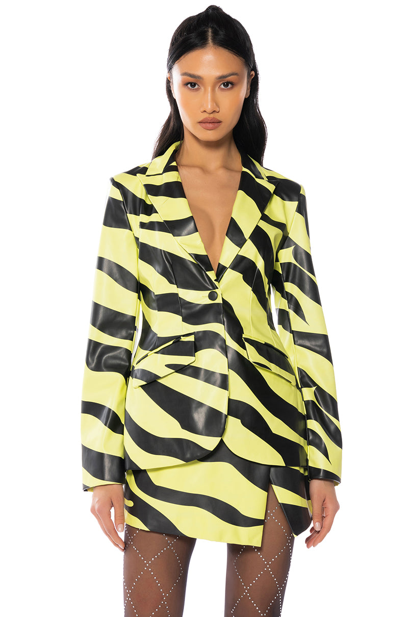 Front View Cant Be Tamed Faux Leather Blazer