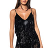 Front View Cant Beat This Sequin Fringe Bodysuit In Black