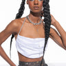 Front View Cant Compare Rhinestone Strap Satin Crop Top