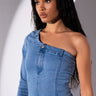 Front View Cant Deny One Sleeve Denim Top