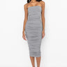 Front View Cant Get Enough Extra Ruched Midi Dress in Heather Grey