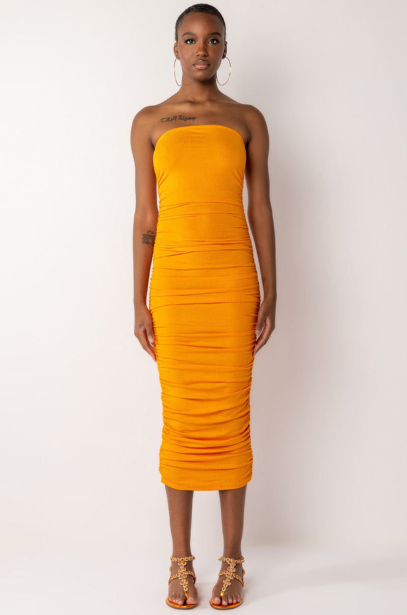 Back View Cant Get Enough Extra Ruched Midi Dress