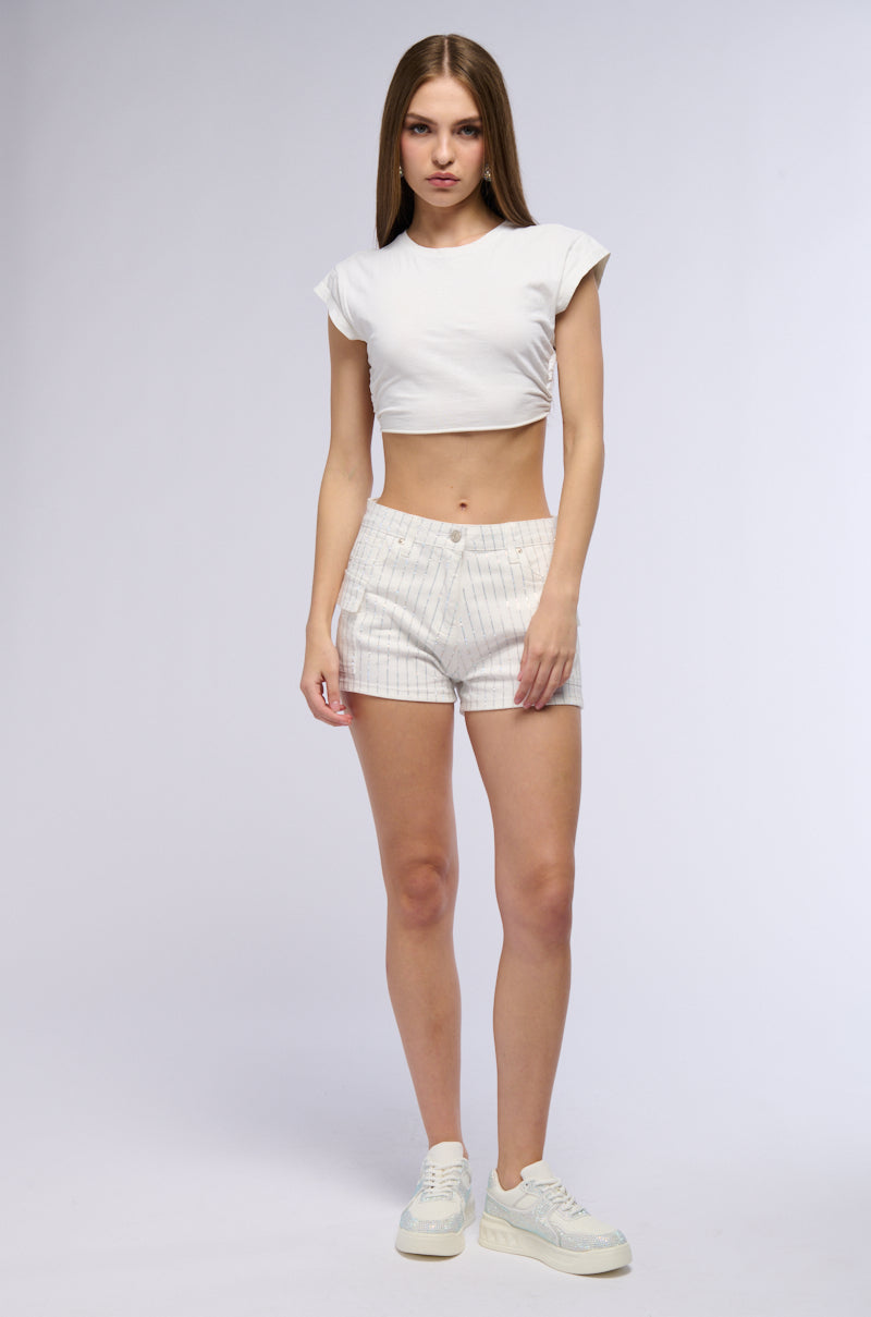 Full View Cap Sleeve Crew Neck Ultra Crop Tie Back T Shirt