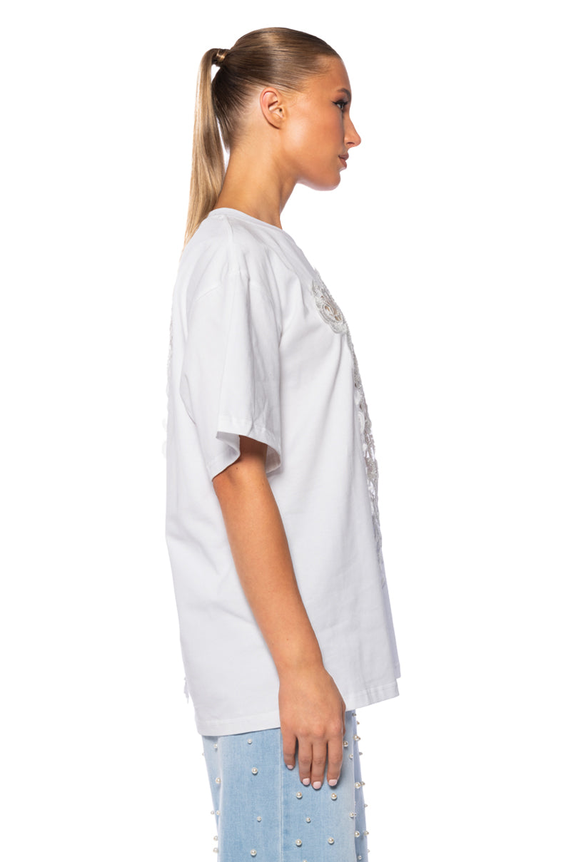 Detail View Cara Lace Panel Tshirt In White 3
