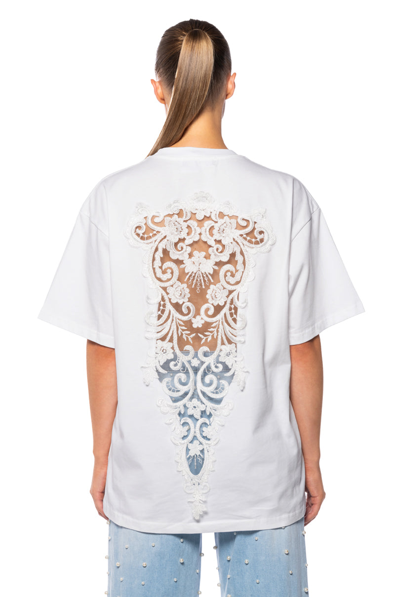 Full View Cara Lace Panel Tshirt In White 4