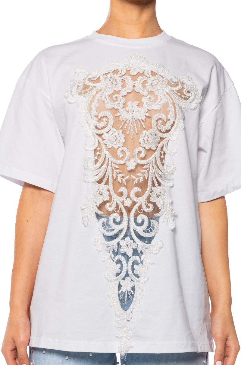Extra View Cara Lace Panel Tshirt In White 5