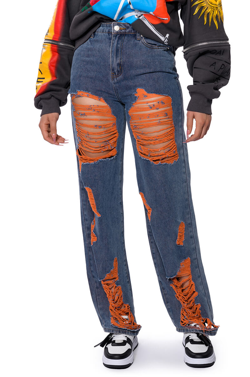 Front View Carefree Distressed Color Relaxed Fit Jeans