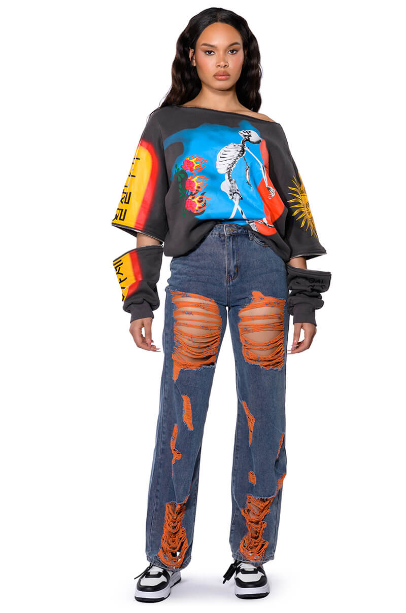 Back View Carefree Distressed Color Relaxed Fit Jeans