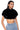 Front View Carissa Mock Neck Cropped Fur Shirt In Black