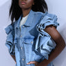 Front View Carlotta Ruffle Sleeve Denim Vest