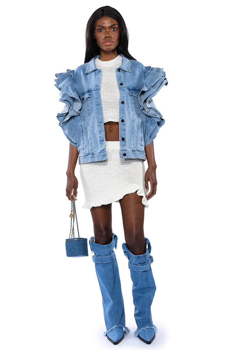 Extra View Carlotta Ruffle Sleeve Denim Vest
