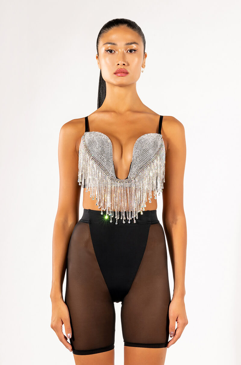 Back View Carnivale Rhinestone Fringe Bra Top