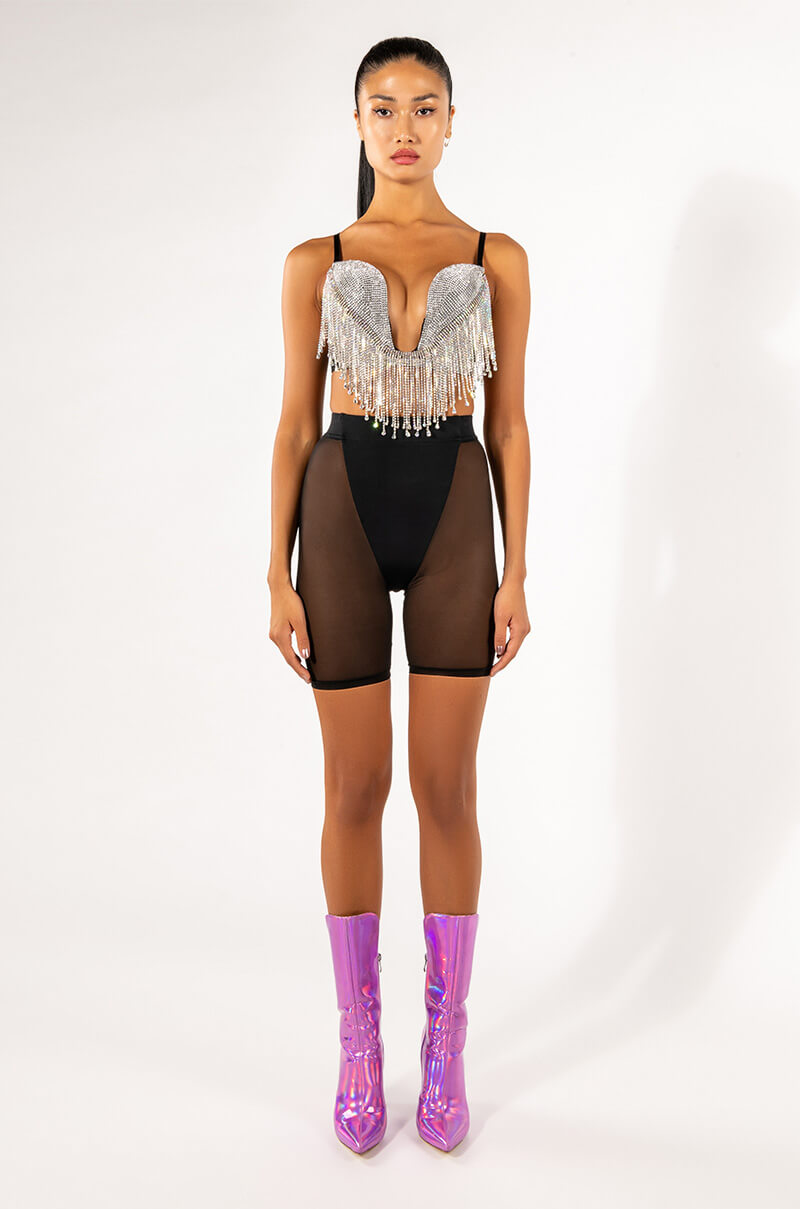Extra View Carnivale Rhinestone Fringe Bra Top