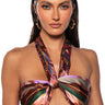 Front View Caroline Scarf Print Tie Front Crop Top