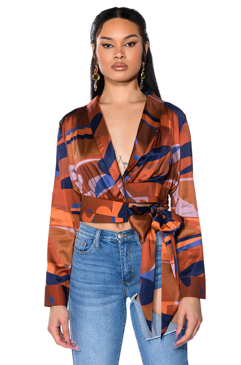 Front View Casablanca Satin Printed Blouse