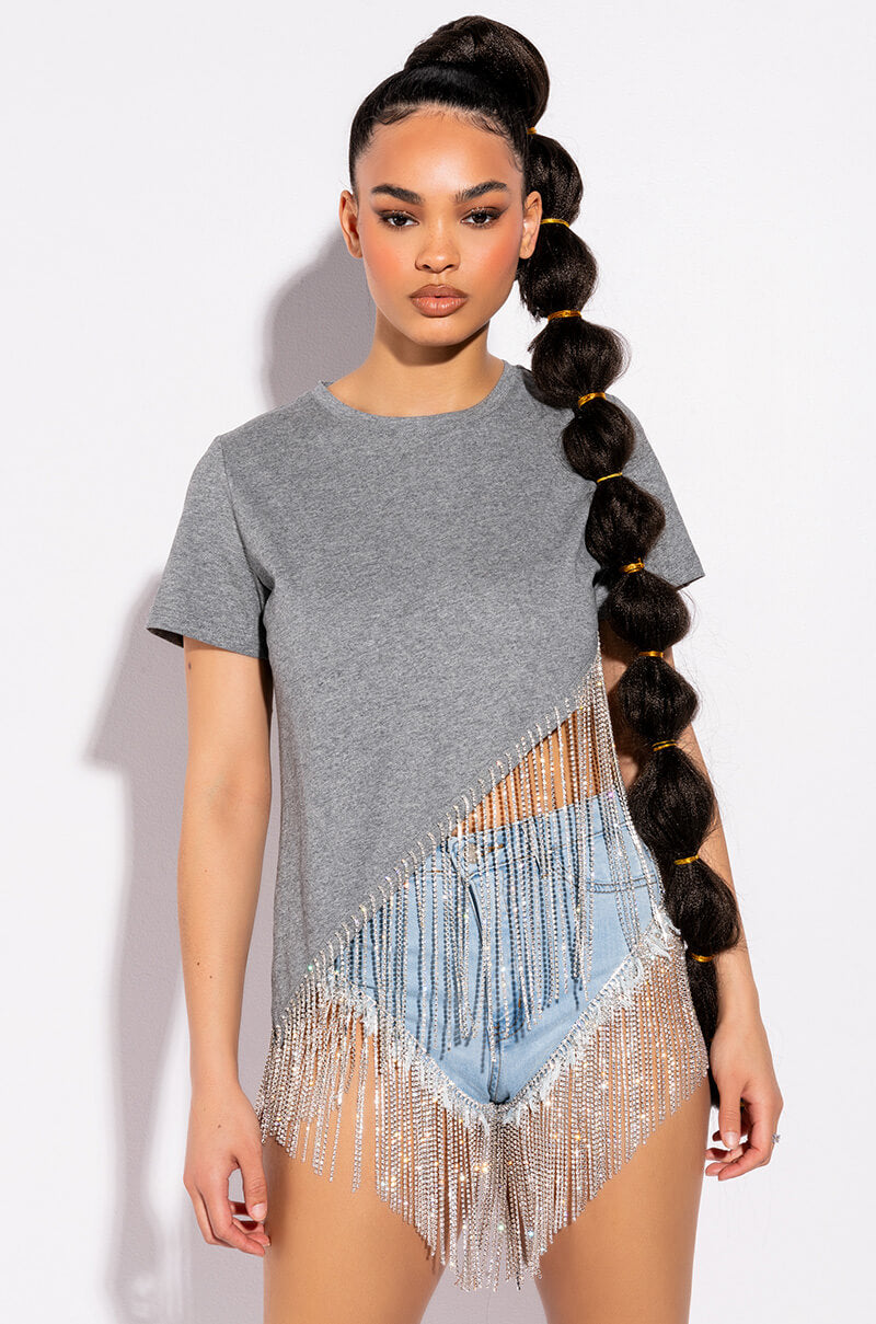 CASCADING RHINESTONE CREW NECK T SHIRT view 0