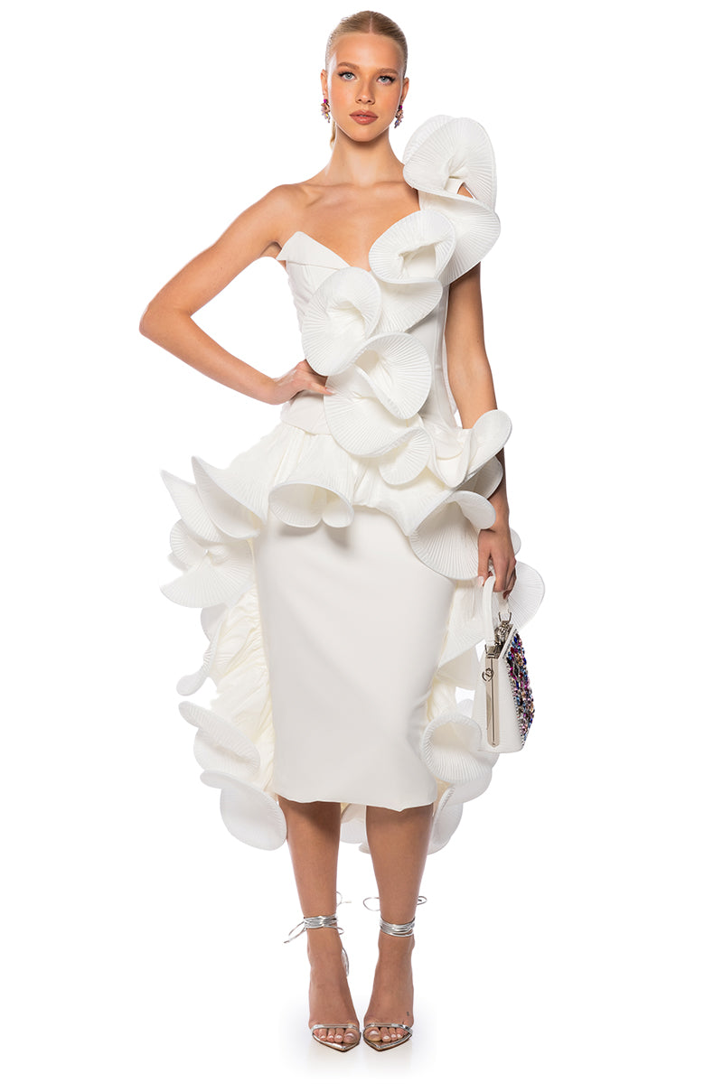 Detail View Cascading Ruffle Midi Skirt