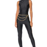 Front View Case Closed Sleeveless Mock Neck Jumpsuit In Black