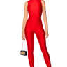 Front View Case Closed Sleeveless Mock Neck Jumpsuit In Red