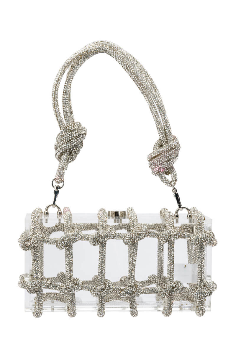 Side View Casey Clear Acrylic Purse With Rhinestone Embellishment