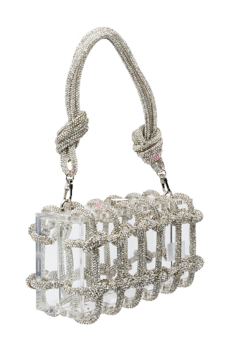 Back View Casey Clear Acrylic Purse With Rhinestone Embellishment