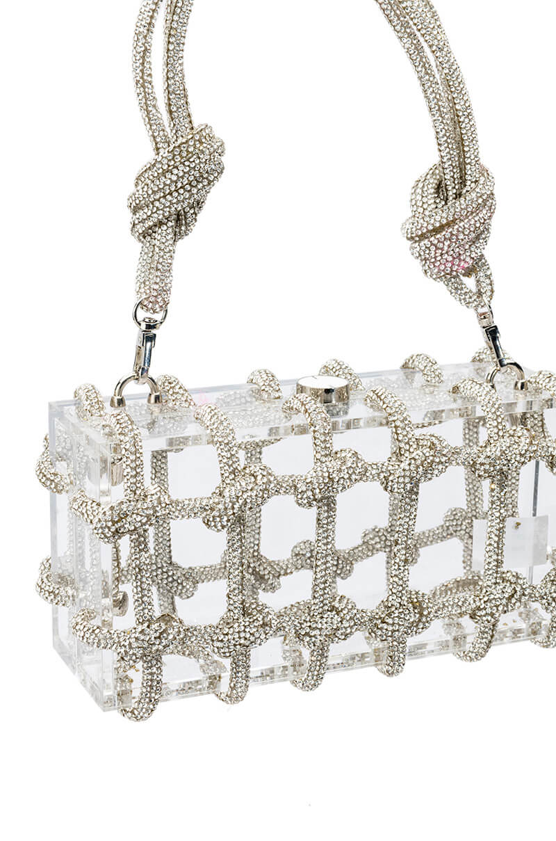 Detail View Casey Clear Acrylic Purse With Rhinestone Embellishment