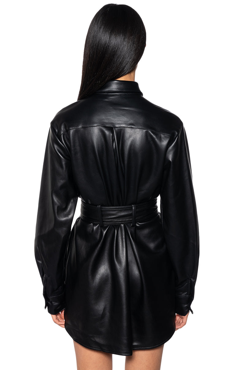 CASPIAN FAUX LEATHER BELTED UTILITY MINI DRESS AKIRA CASPIAN FAUX LEATHER BELTED UTILITY MINI DRESS AKIRA