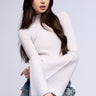 Front View Casual Brunch Bell Sleeve Mock Neck Sweater