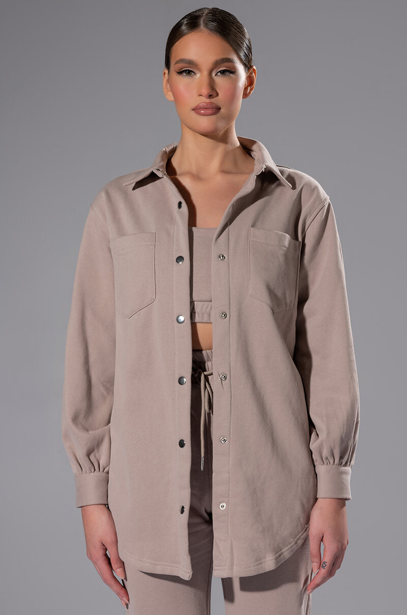 Front View Casual Casey Button Down Sweatshirt