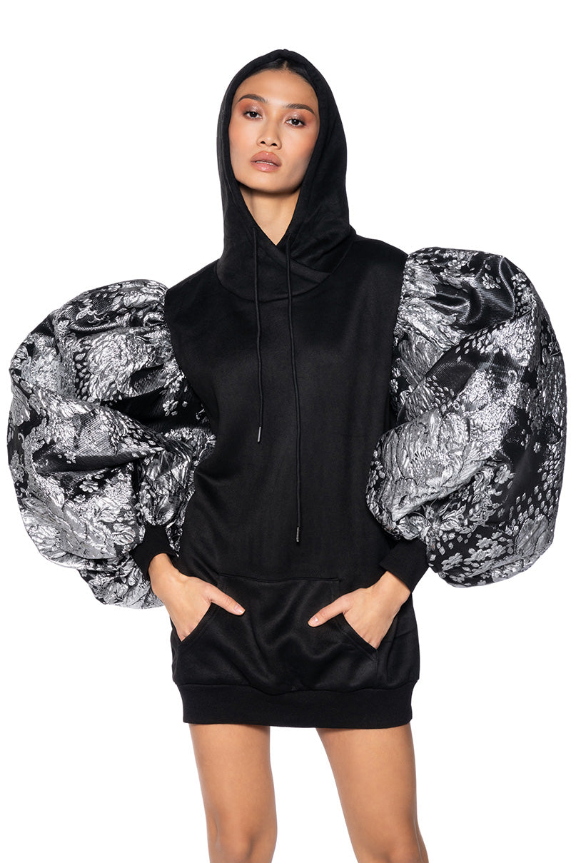 Front View Casual Victorian Brocade Sweatshirt Dress
