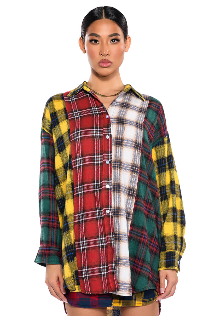 Front View Casually Cool Plaid Buttondown