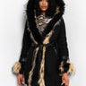 Front View Catalina Mix Faux Fur Long Dressy Coat in Black