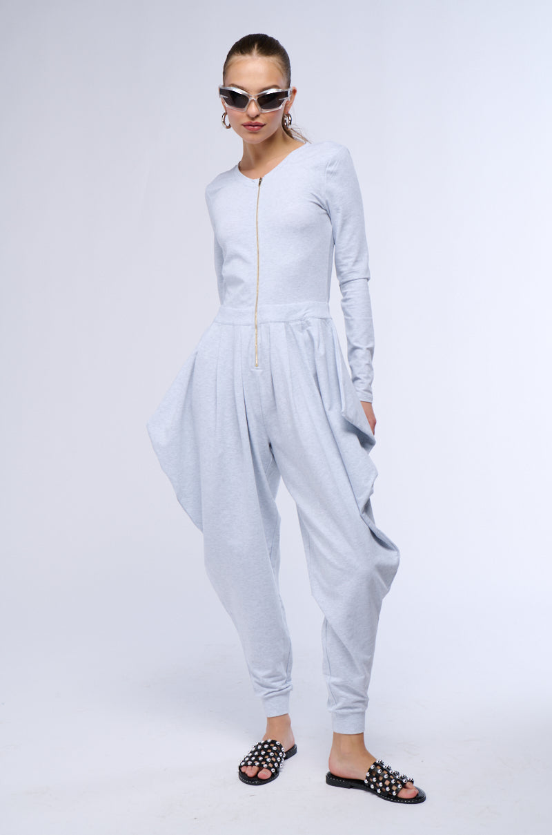 CATCH FLIGHTS NOT FEELINGS FRONT ZIP KNIT JUMPSUIT view 0