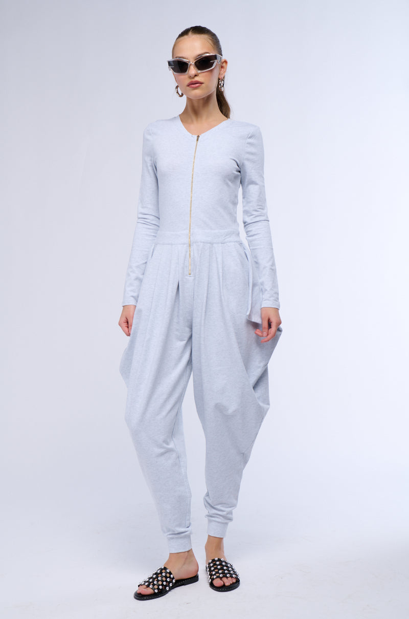 Side View Catch Flights Not Feelings Front Zip Knit Jumpsuit