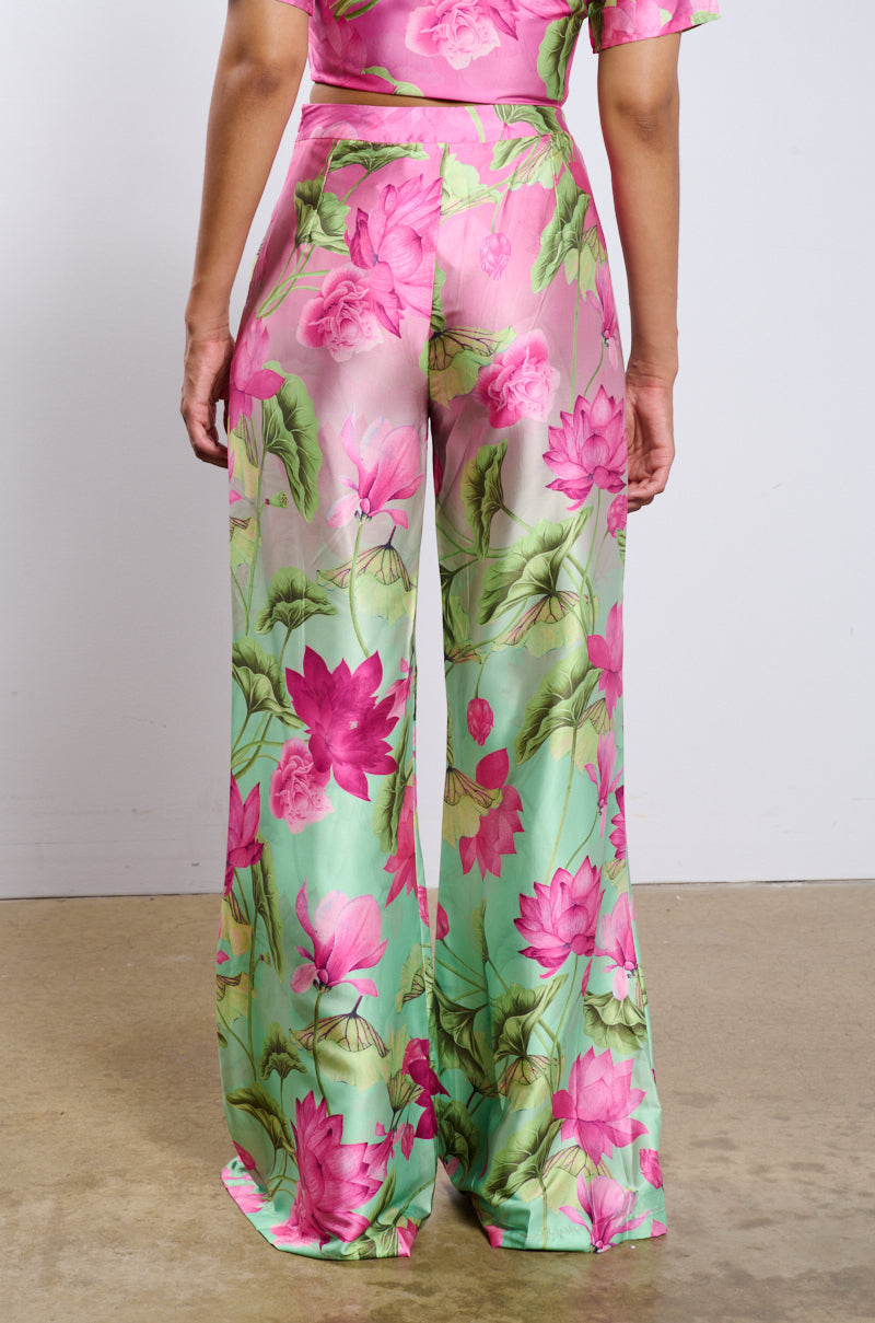 Back View Catch Me In Miami Printed Satin Pant