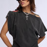 Front View Catie Boat Neck Asymmetrical Tshirt