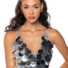 Front View Caught In The High Life Sequin Crochet Crop Top