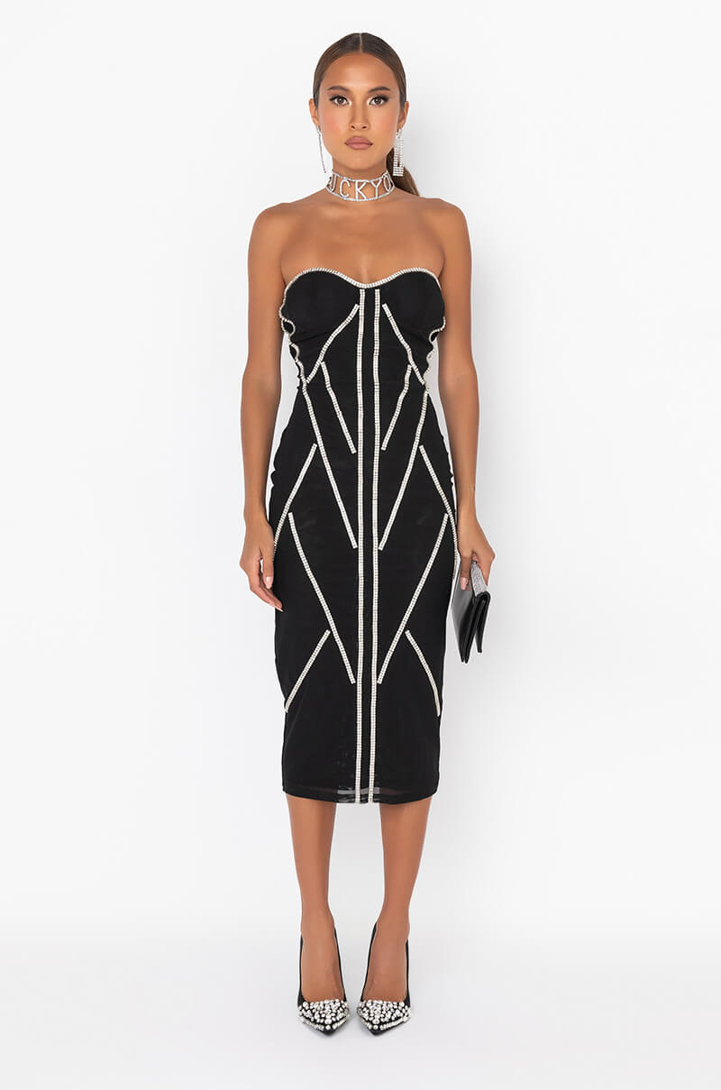 Side View Caught You Shining Mesh Stone Midi Dress