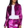 Front View Celebrate Metallic Faux Leather Crop Jacket