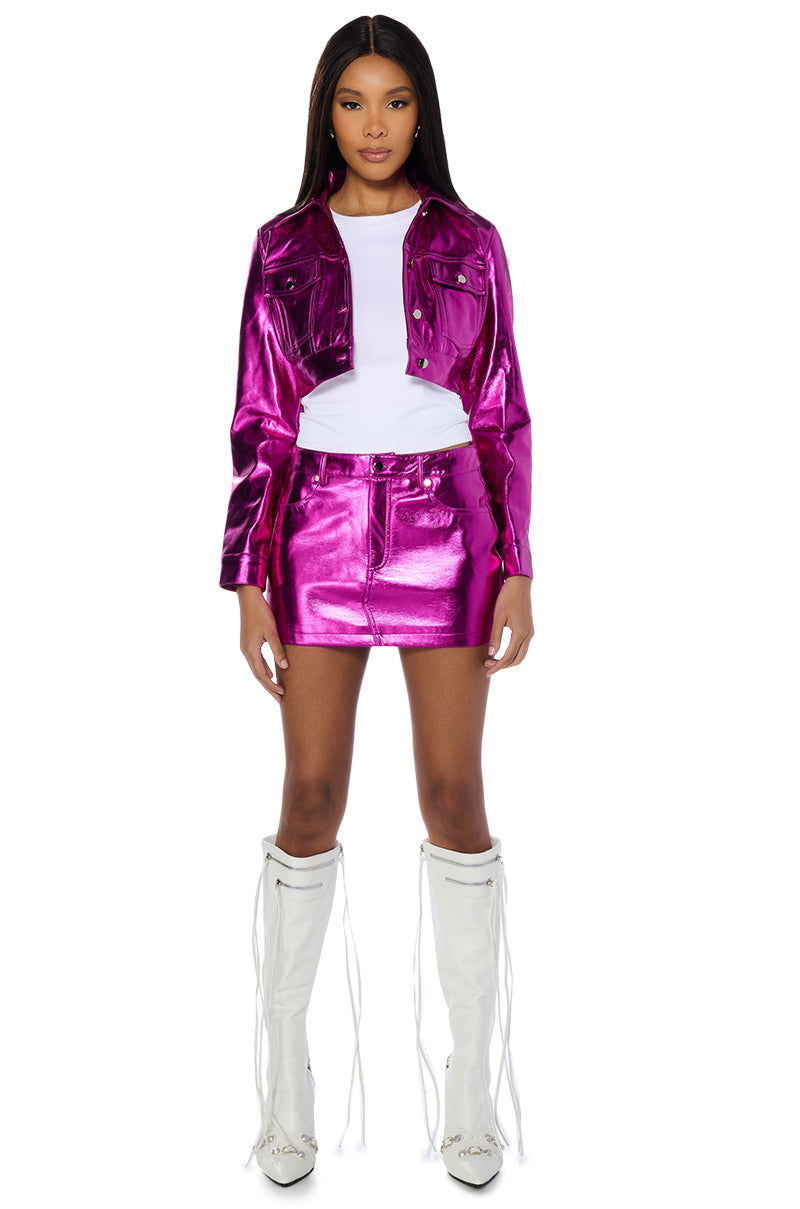 Extra View Celebrate Metallic Micro Mini Skirt In Pink