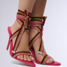 Front View Celina Pink Sandal With Multi Color Laces