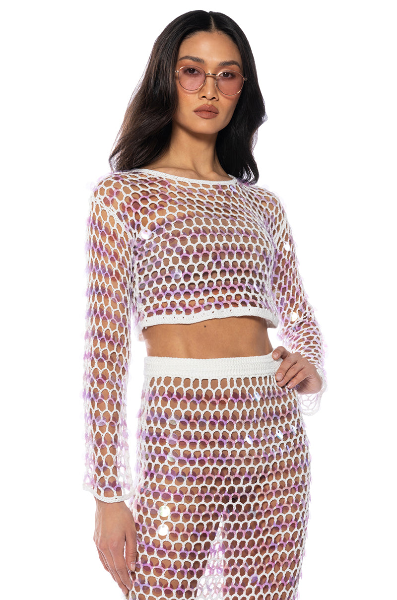 CELINE CROCHET SEQUIN CROP view 0