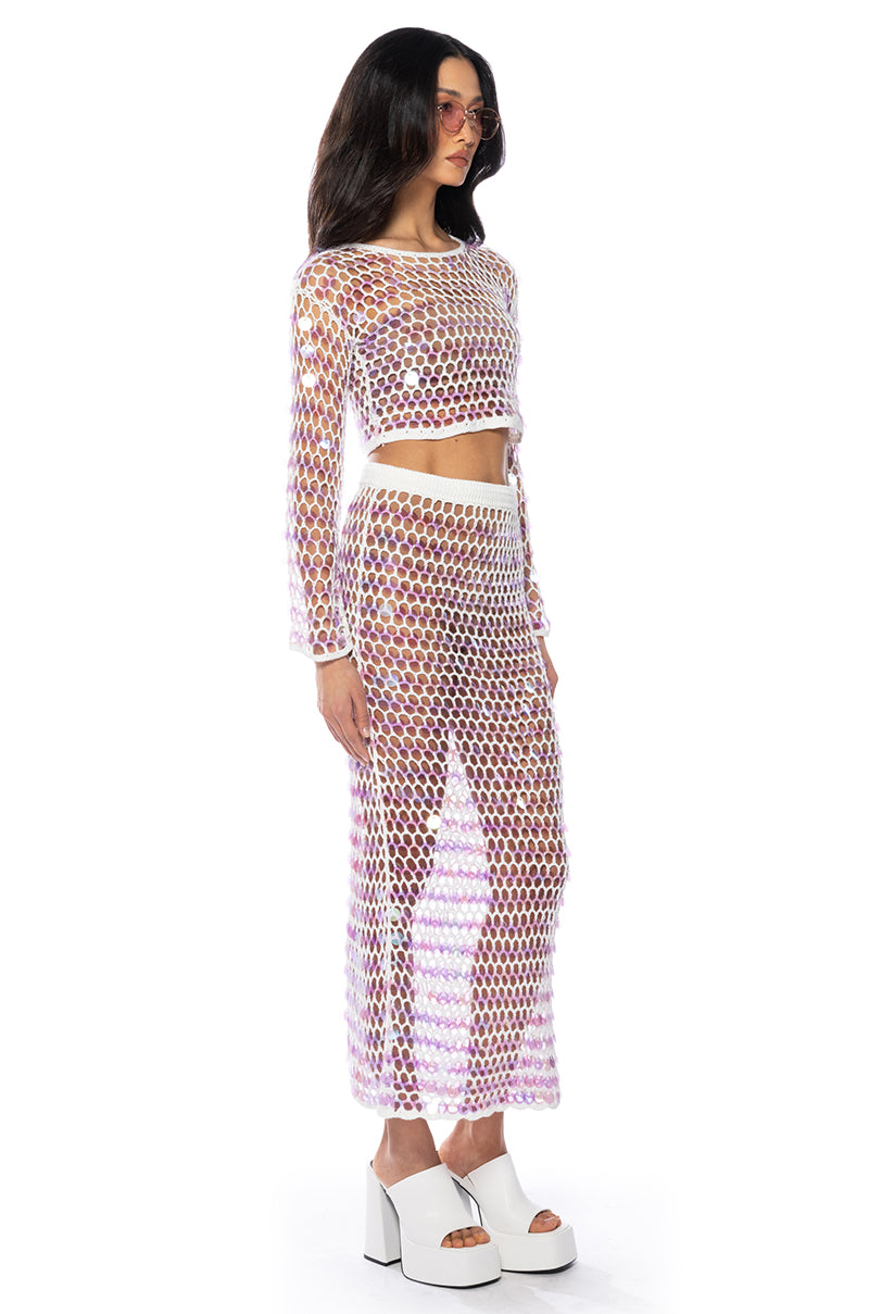 Back View Celine Sequin Crochet Crop Top